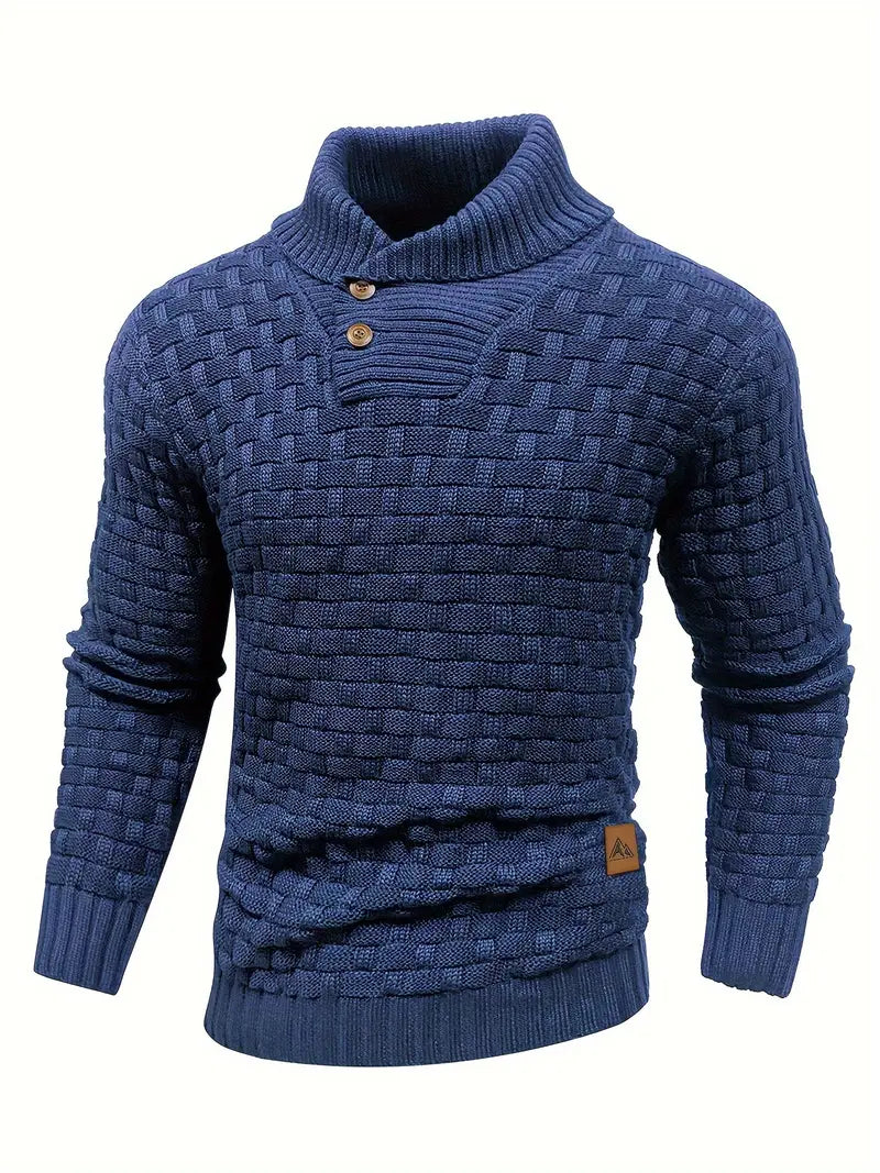 VogeLuxe | Men’s Textured Shawl Collar Button Pullover Sweater