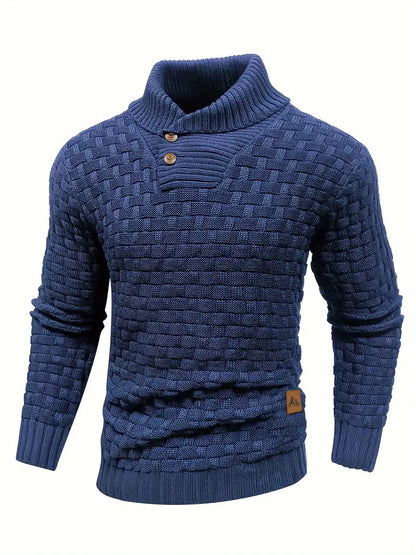 VogeLuxe | Men’s Textured Shawl Collar Button Pullover Sweater