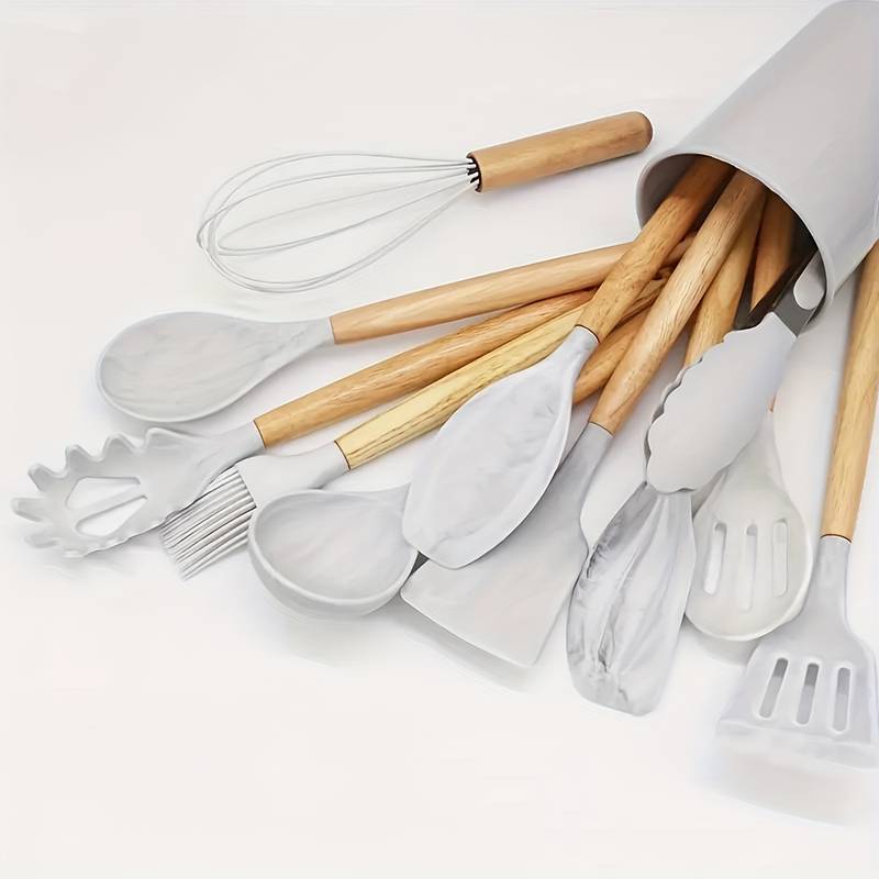Essential 12-Piece Kitchen Tool Set with Silicone and Wood