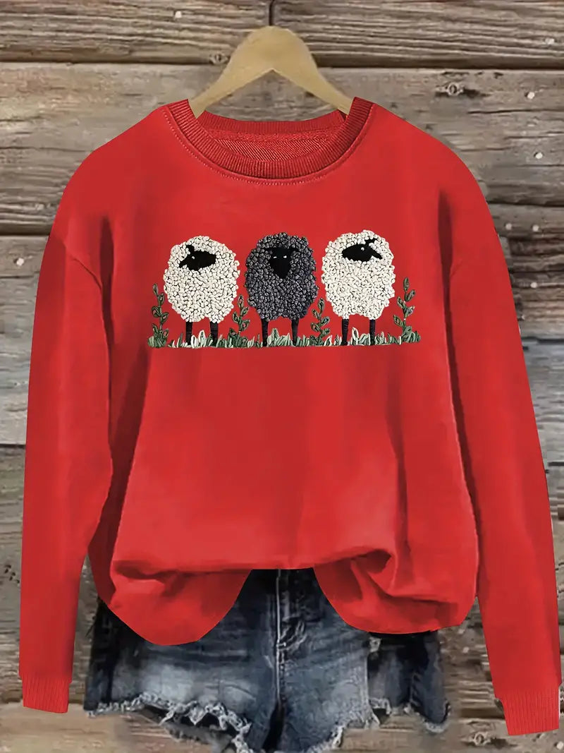 Cozy Women's Knit Sweater with Sheep Design