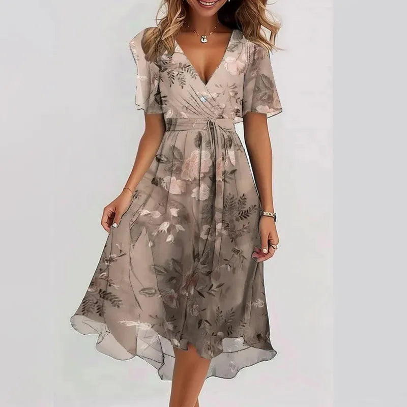 Ladies' Chic Floral Shine Knee Length Dress - VogeLuxe