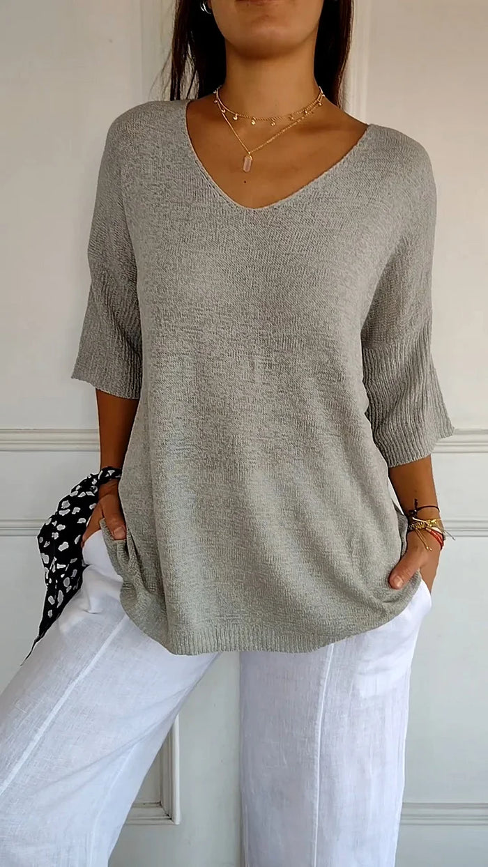 Relaxed Fit Women's V Neck Sweater Top