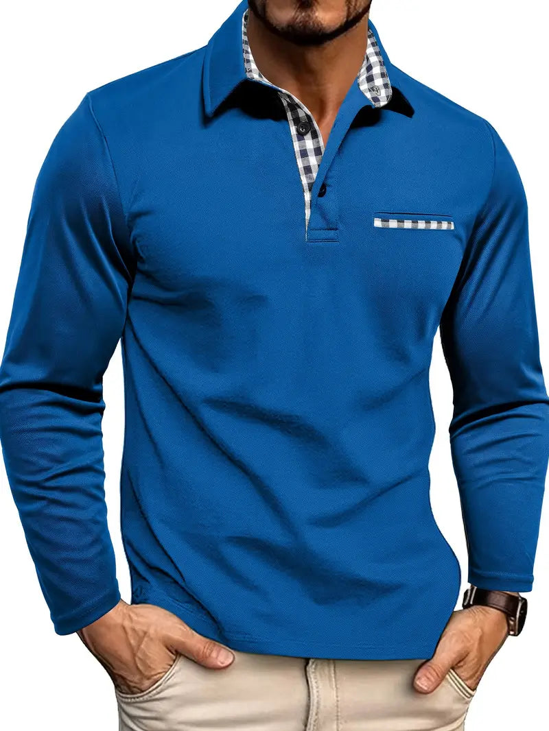 Stylish Men's Breathable Polo Shirt with Long Sleeves