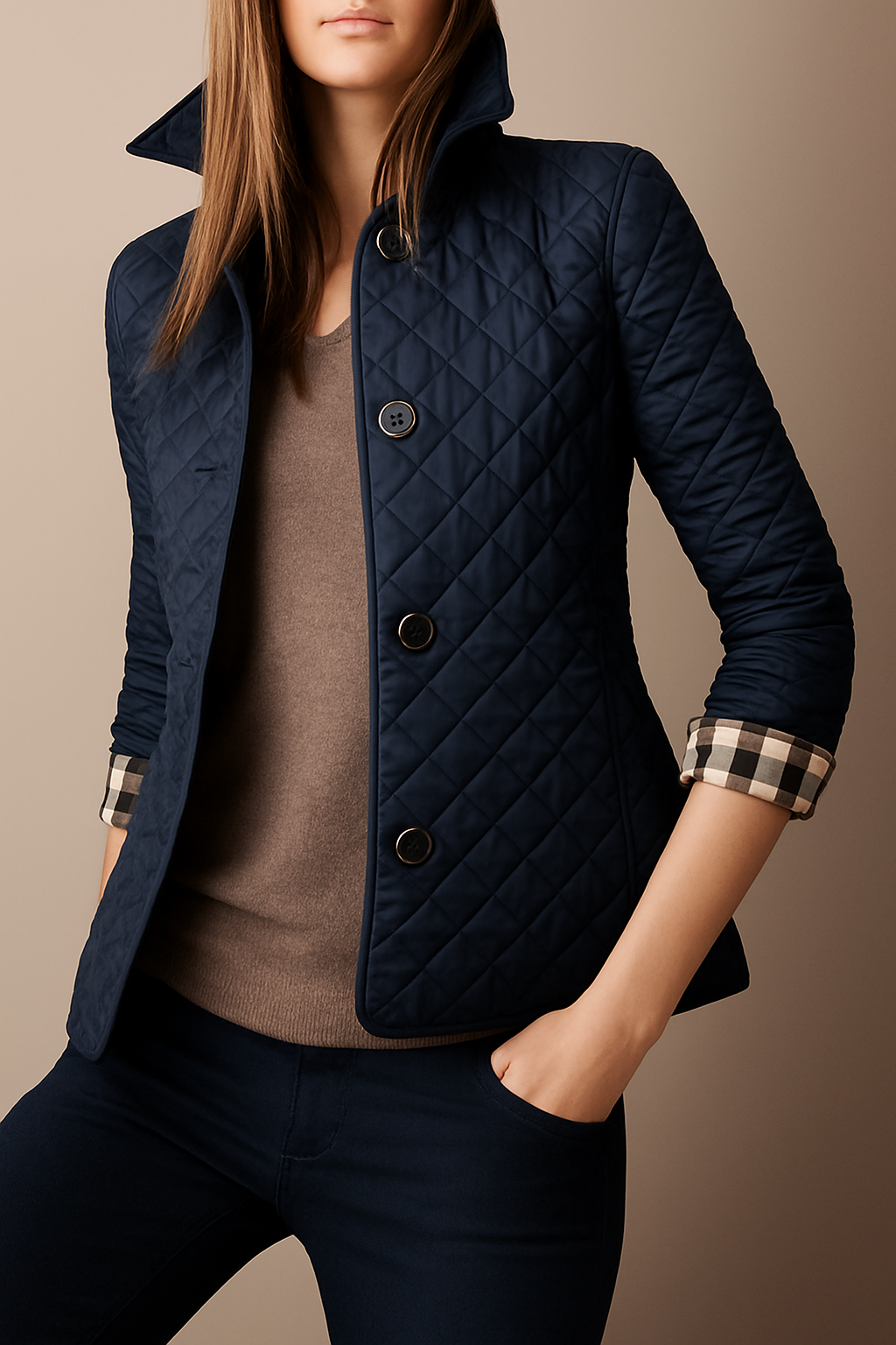 Ladies Padded Coat with Classic Collar