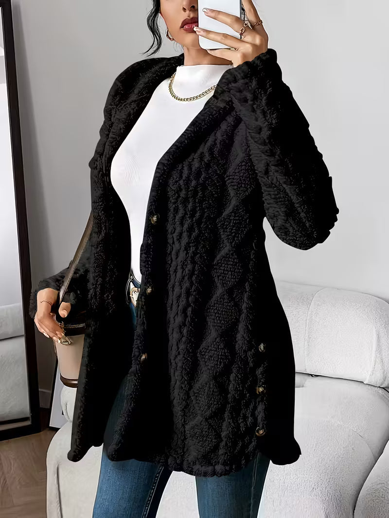 Cozy Women's Fleece Jacket – Plush Button Front Cardigan