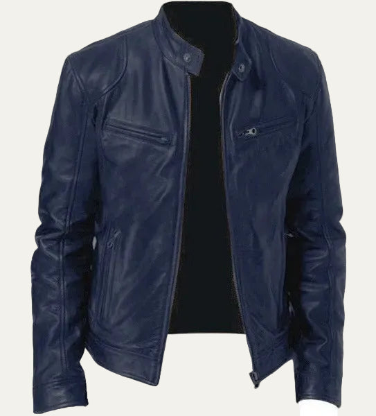 VogeLuxe | Men’s Slim Fit Racer Leather Jacket