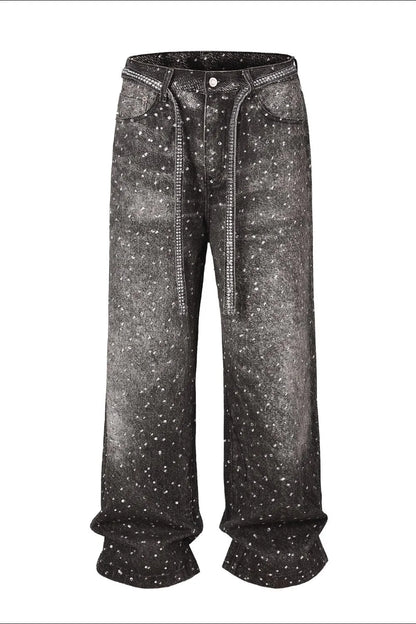 Distressed Diamond Mens Jeans with Belt