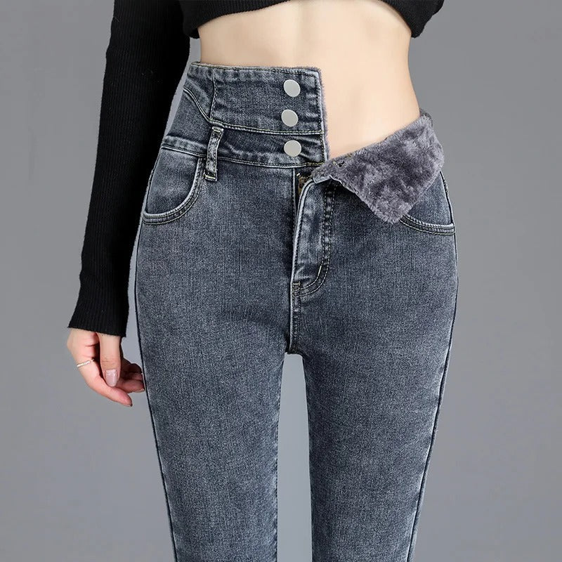 Soft Warm Fleece Lined Slim Fit Women's Jeans