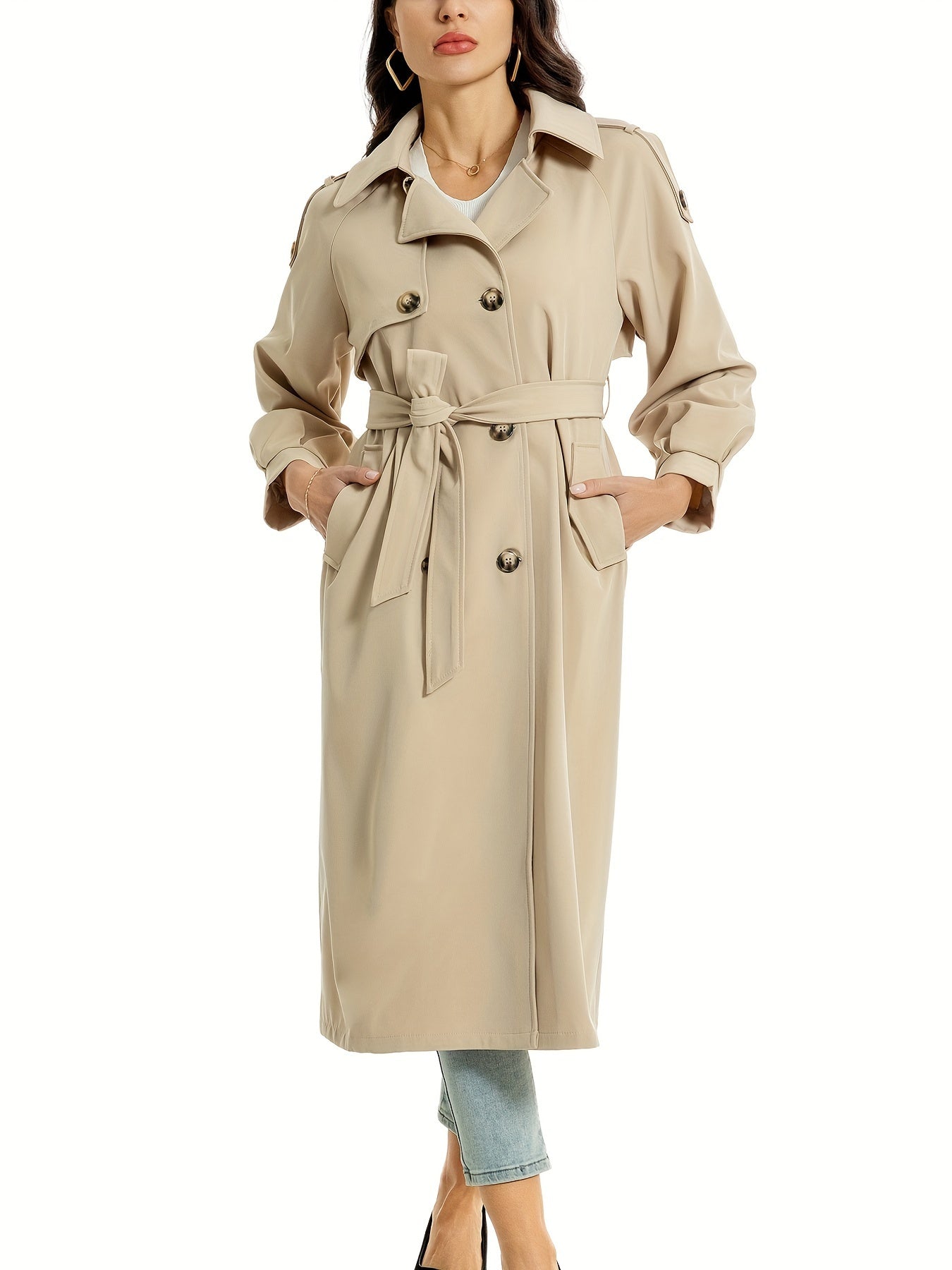 Classic Double Breasted Long Coat - VogeLuxe