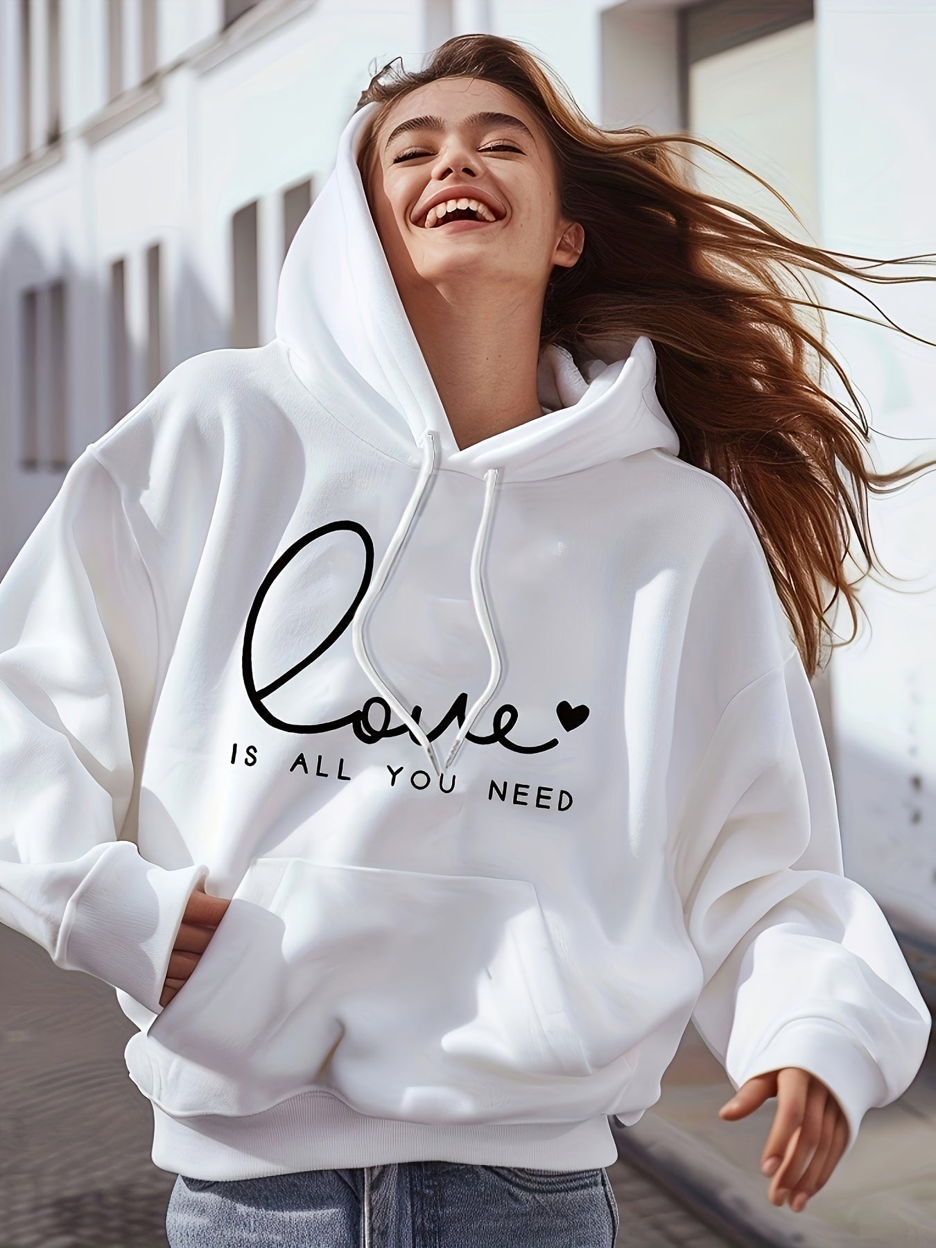 Comfy Women's Oversized Hoodie with Cute Love Print - VogeLuxe