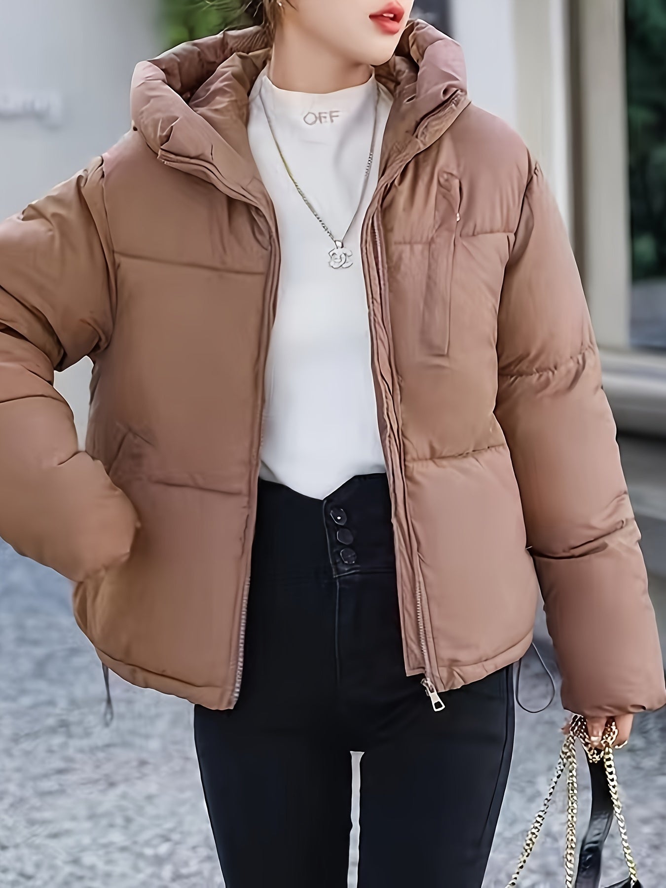 Warm Women's Short Puffer Jacket With Hood - VogeLuxe