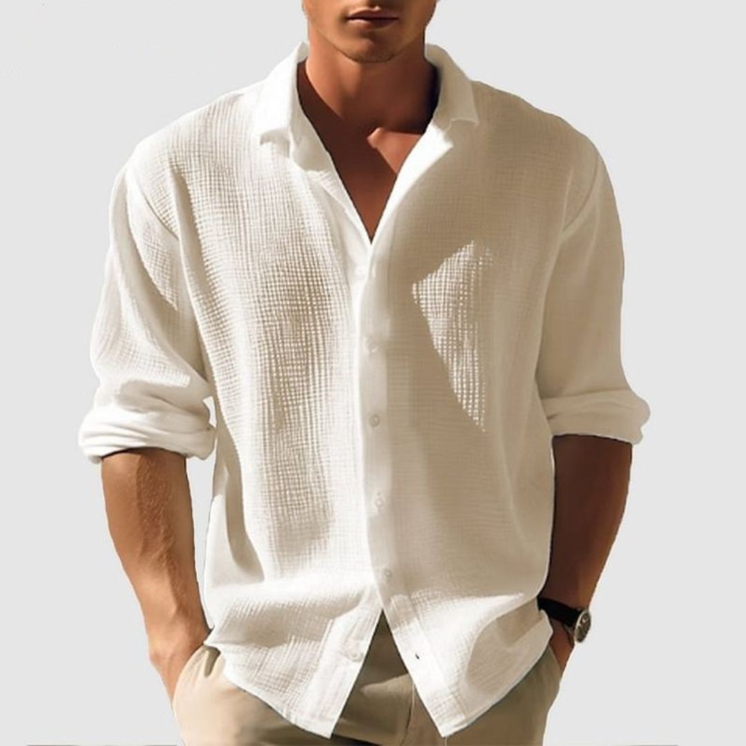 Relaxed Fit Mens Cotton Waffle Long Sleeve Shirt - VogeLuxe