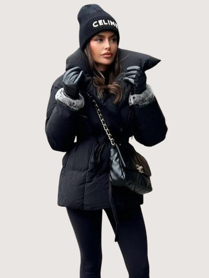 VogeLuxe | Women’s Wrap Style Quilted Puffer Jacket With Tie Belt
