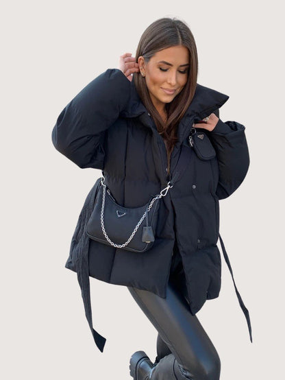 VogeLuxe | Women’s Wrap Style Quilted Puffer Jacket With Tie Belt