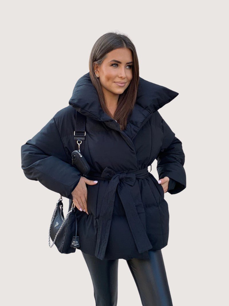 VogeLuxe | Women’s Wrap Style Quilted Puffer Jacket With Tie Belt