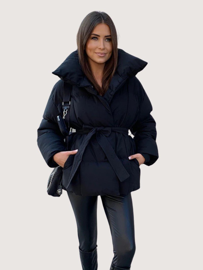 VogeLuxe | Women’s Wrap Style Quilted Puffer Jacket With Tie Belt
