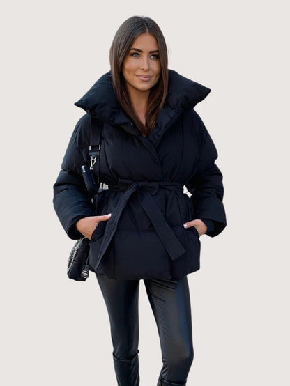 VogeLuxe | Women’s Wrap Style Quilted Puffer Jacket With Tie Belt