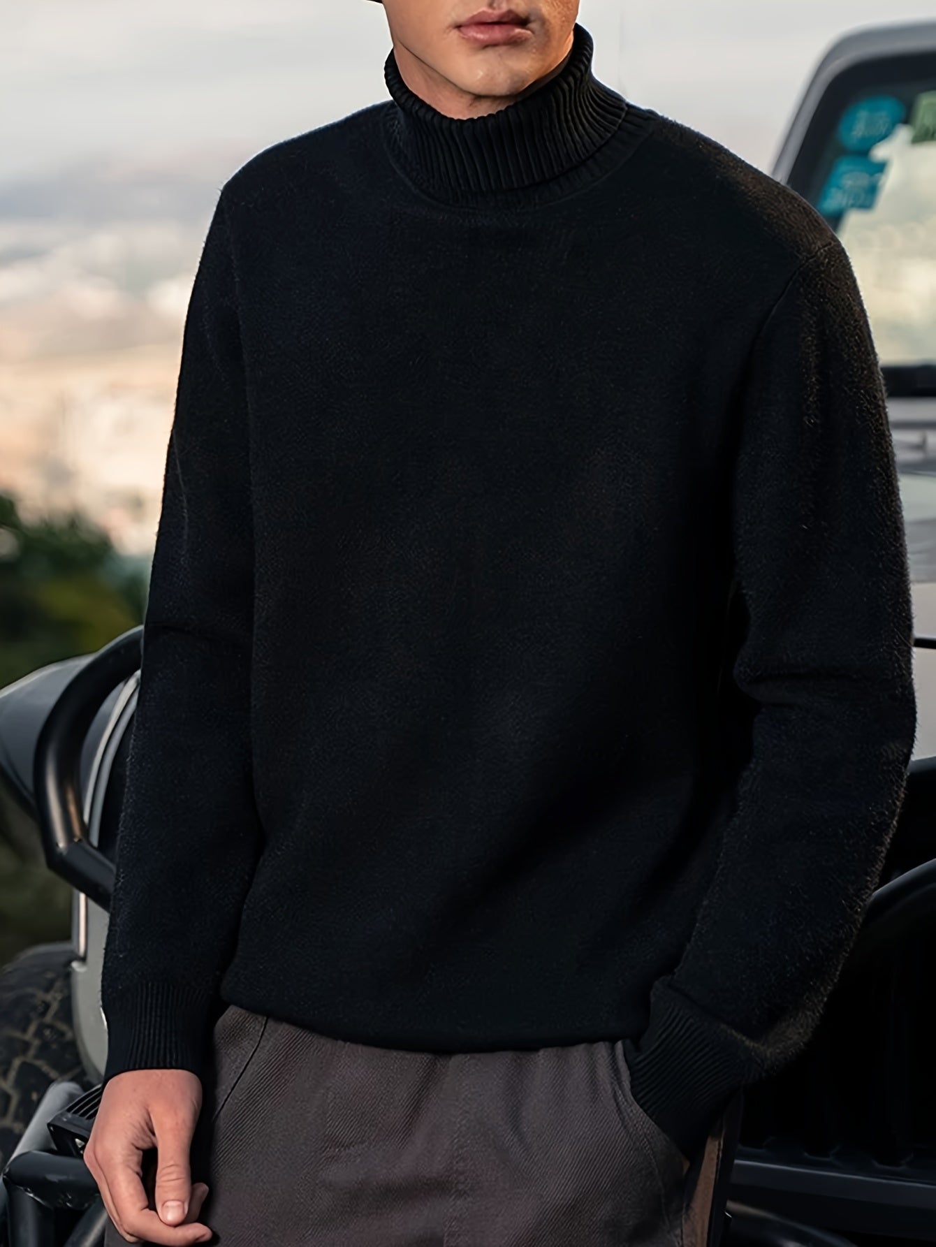 Cozy Black Crew Neck Winter Sweater for Men
