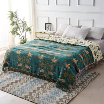 Cozy Bird Pattern Reversible Throw Blanket