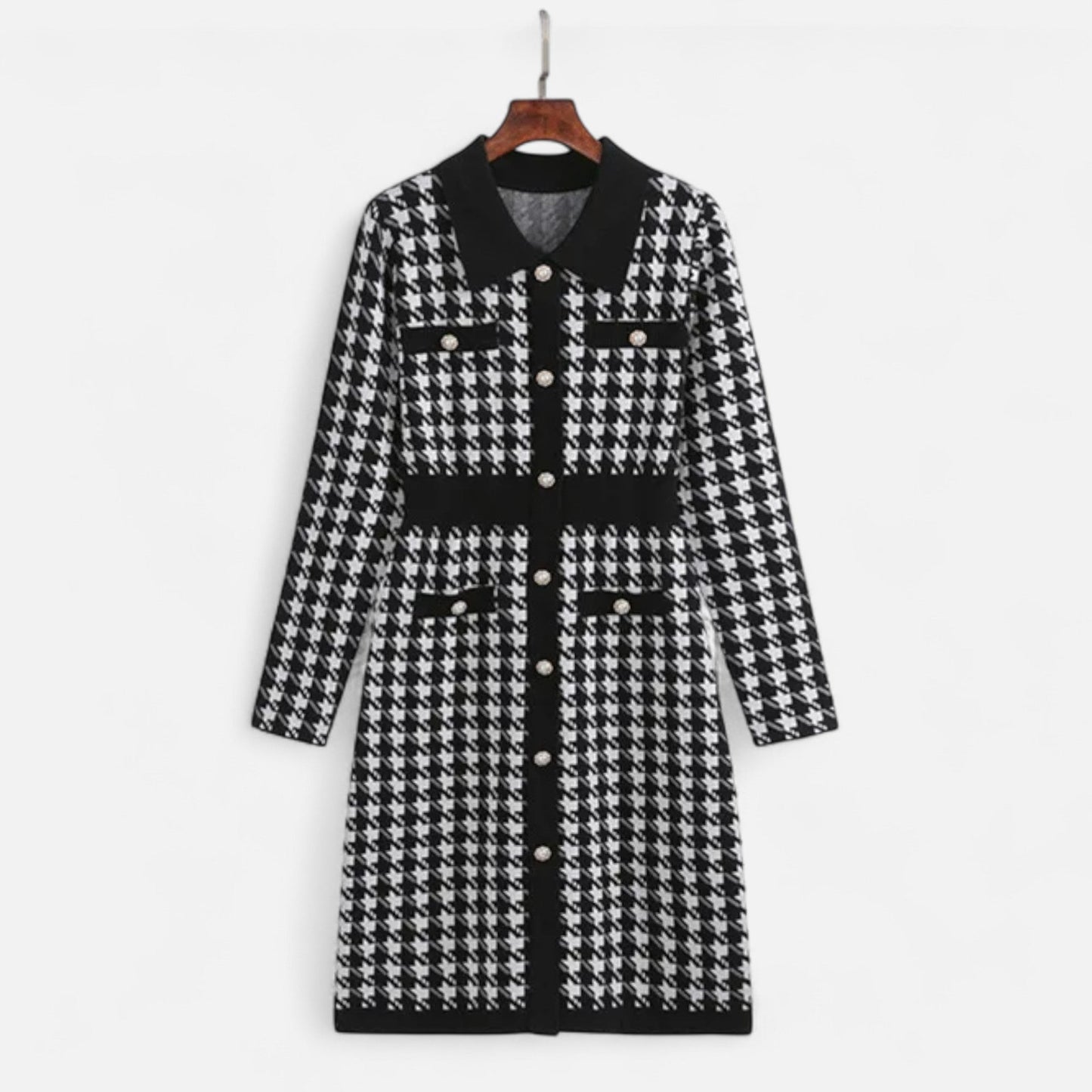 Classic Houndstooth Fit and Flare Dress - VogeLuxe