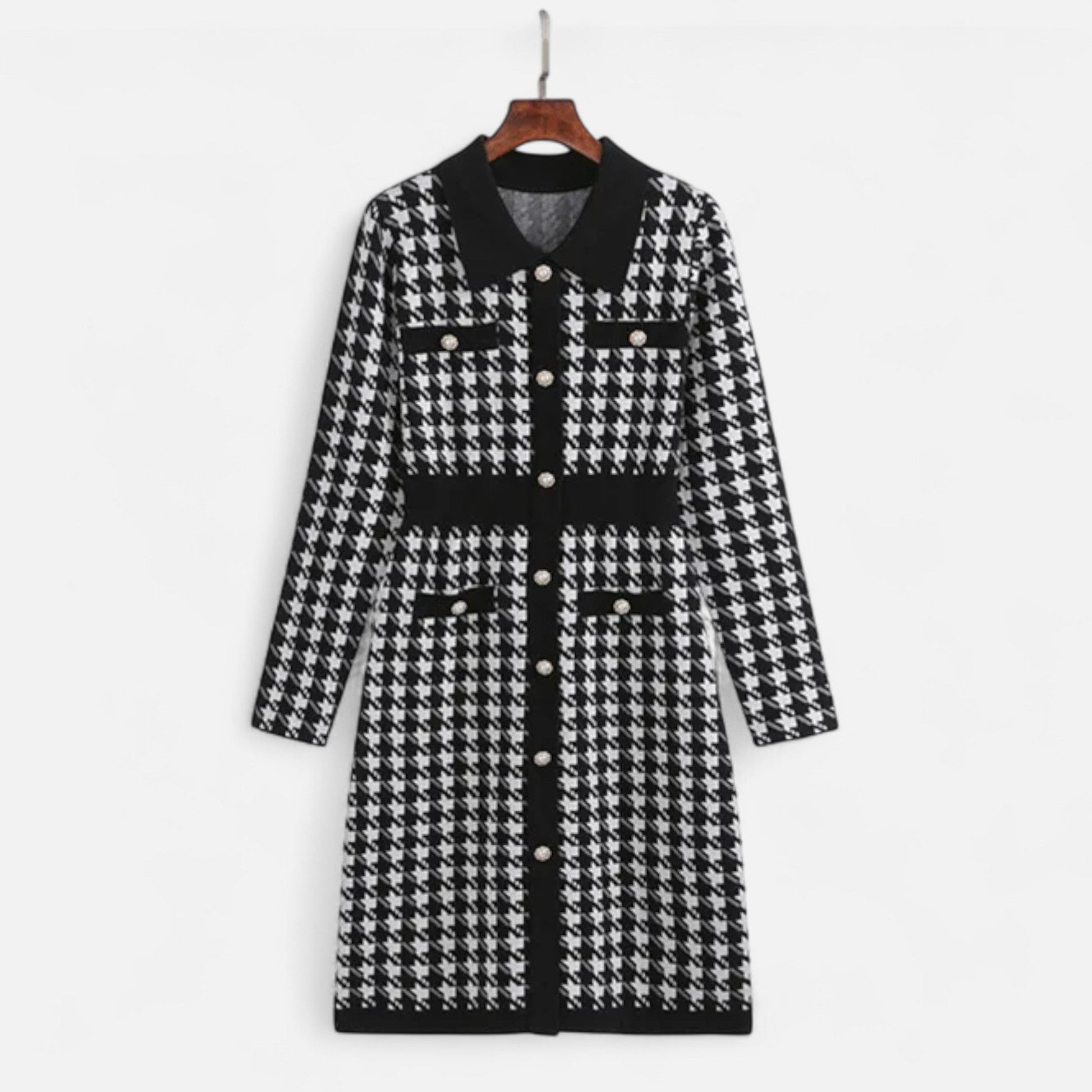 Classic Houndstooth Fit and Flare Dress - VogeLuxe