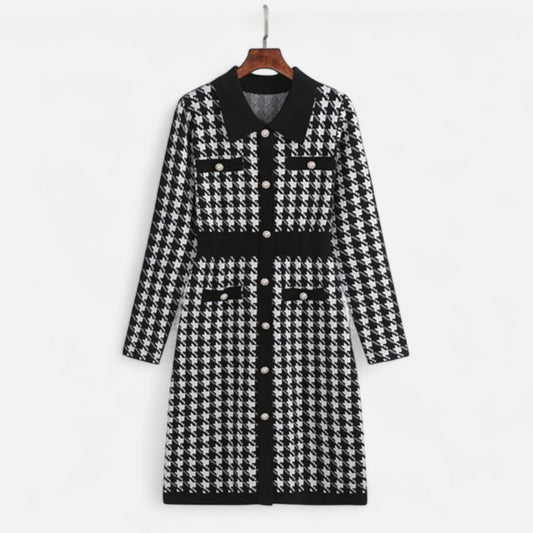 Classic Houndstooth Fit and Flare Dress - VogeLuxe