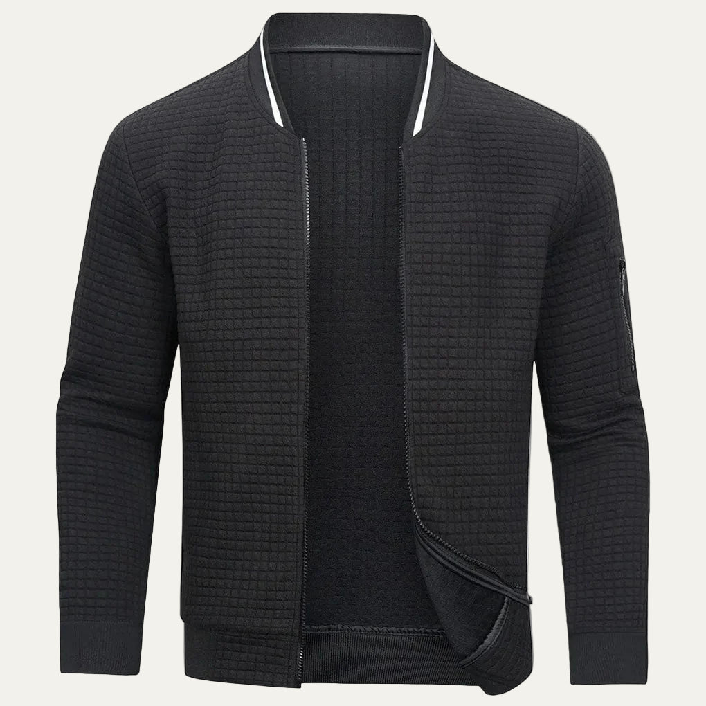 VogeLuxe | Men’s Waffle Knit Full Zip Casual Sweatshirt