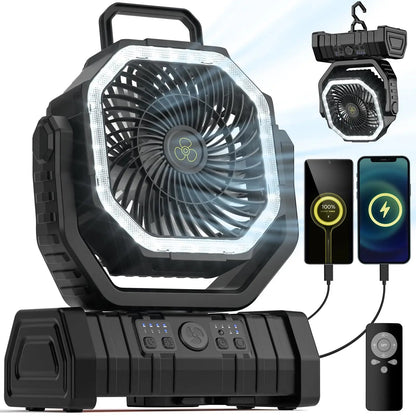 Portable Camping Fan with LED Light and Power Bank