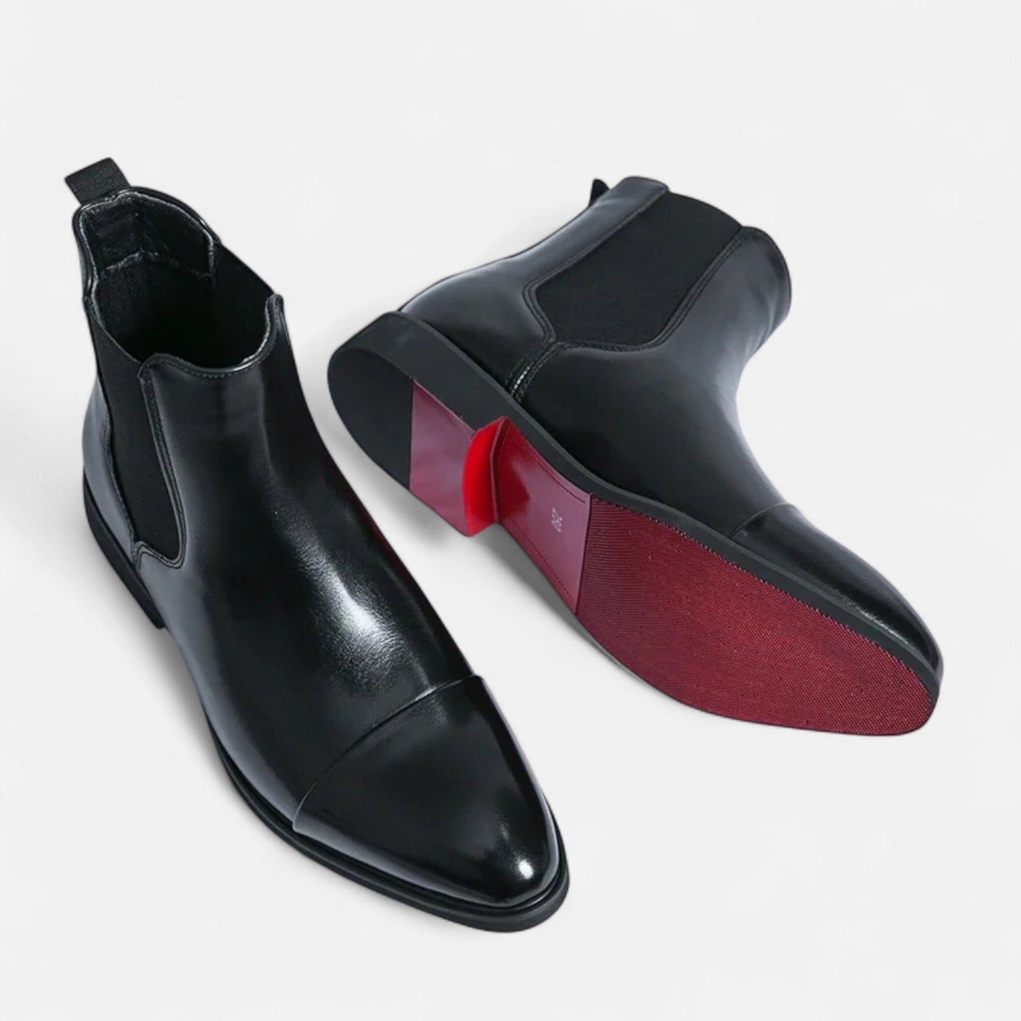 Smart Men's Black Chelsea Boots with Red Sole