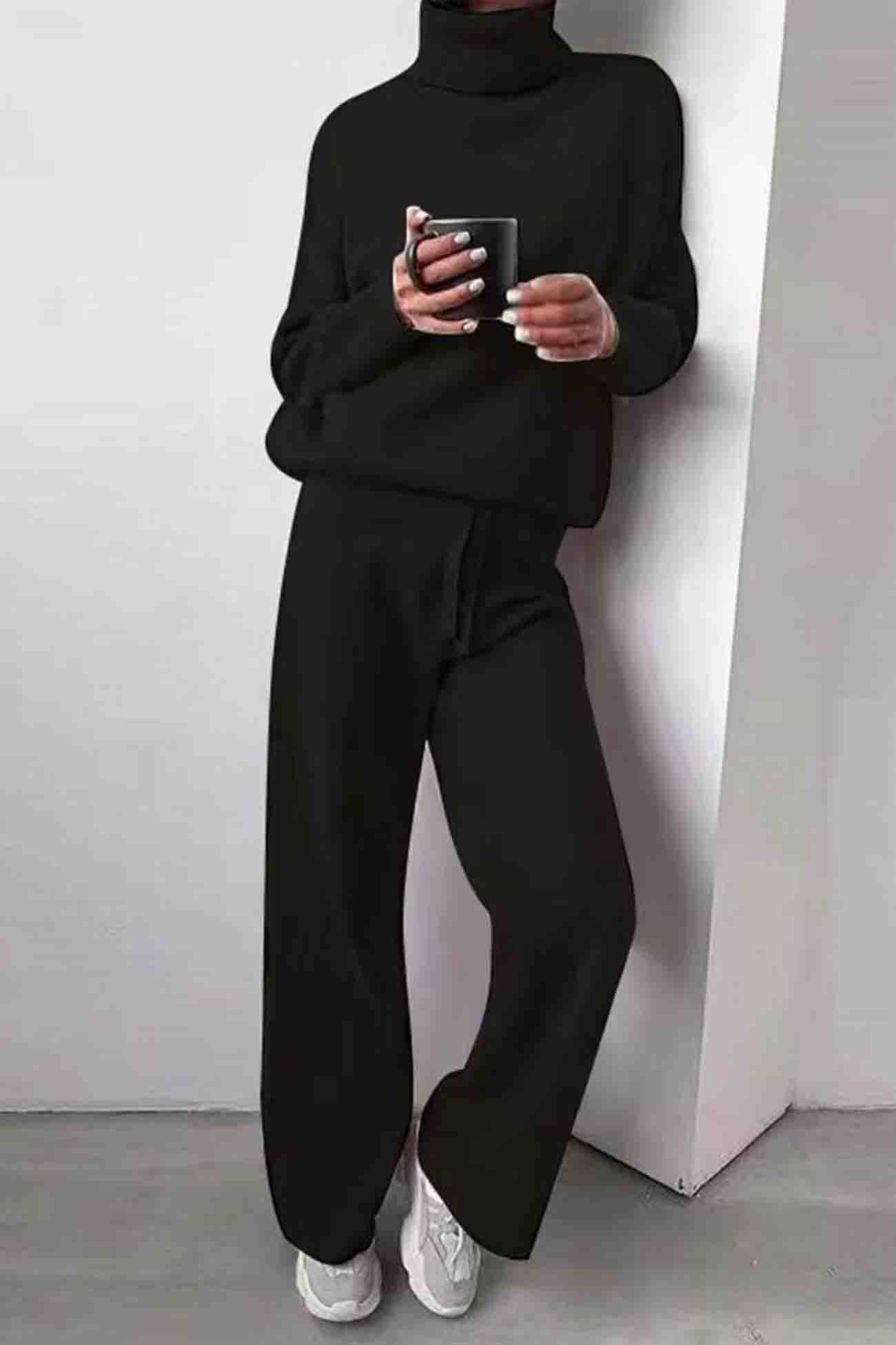 Comfy Women's Knit Turtleneck Jumper and Trousers Set
