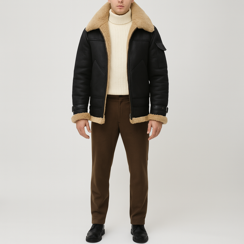 Warm Shearling Leather Men's Winter Coat