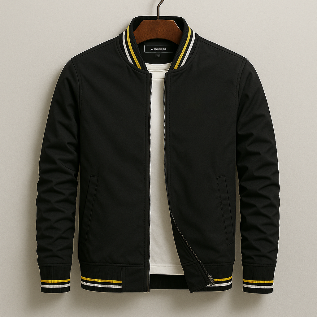 Slim Fit Men's Zip Up Bomber Jacket with Cuffed Sleeves