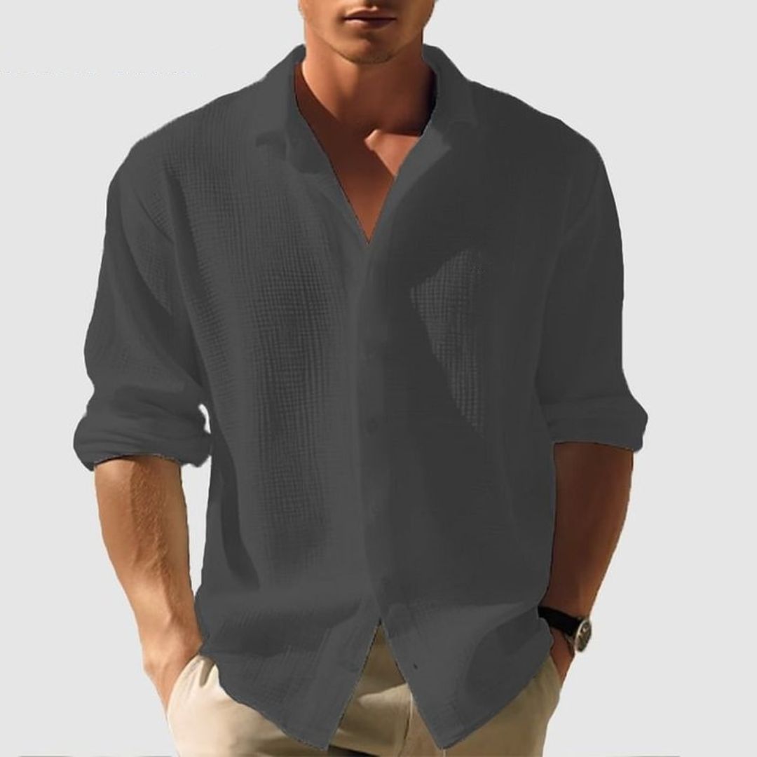 Relaxed Fit Mens Cotton Waffle Long Sleeve Shirt