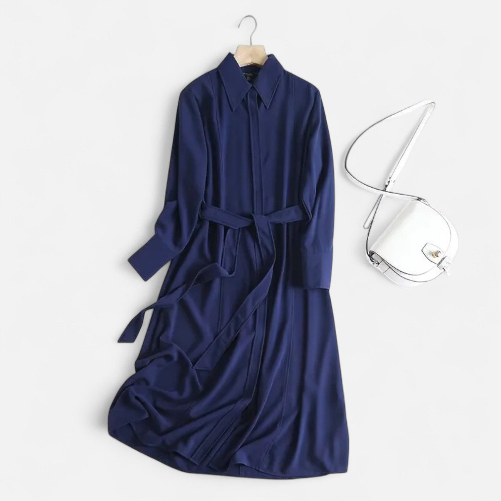 Women's Classic Fit Casual Midi Dress with Waist Belt - VogeLuxe