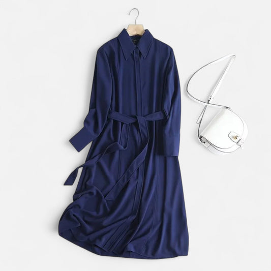 Women's Classic Fit Casual Midi Dress with Waist Belt - VogeLuxe