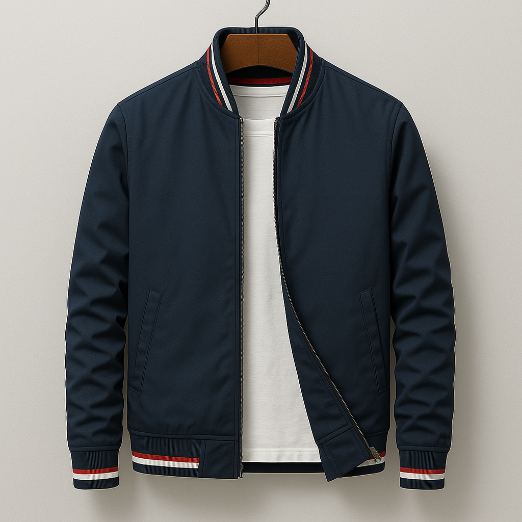 Slim Fit Men's Zip Up Bomber Jacket with Cuffed Sleeves - VogeLuxe