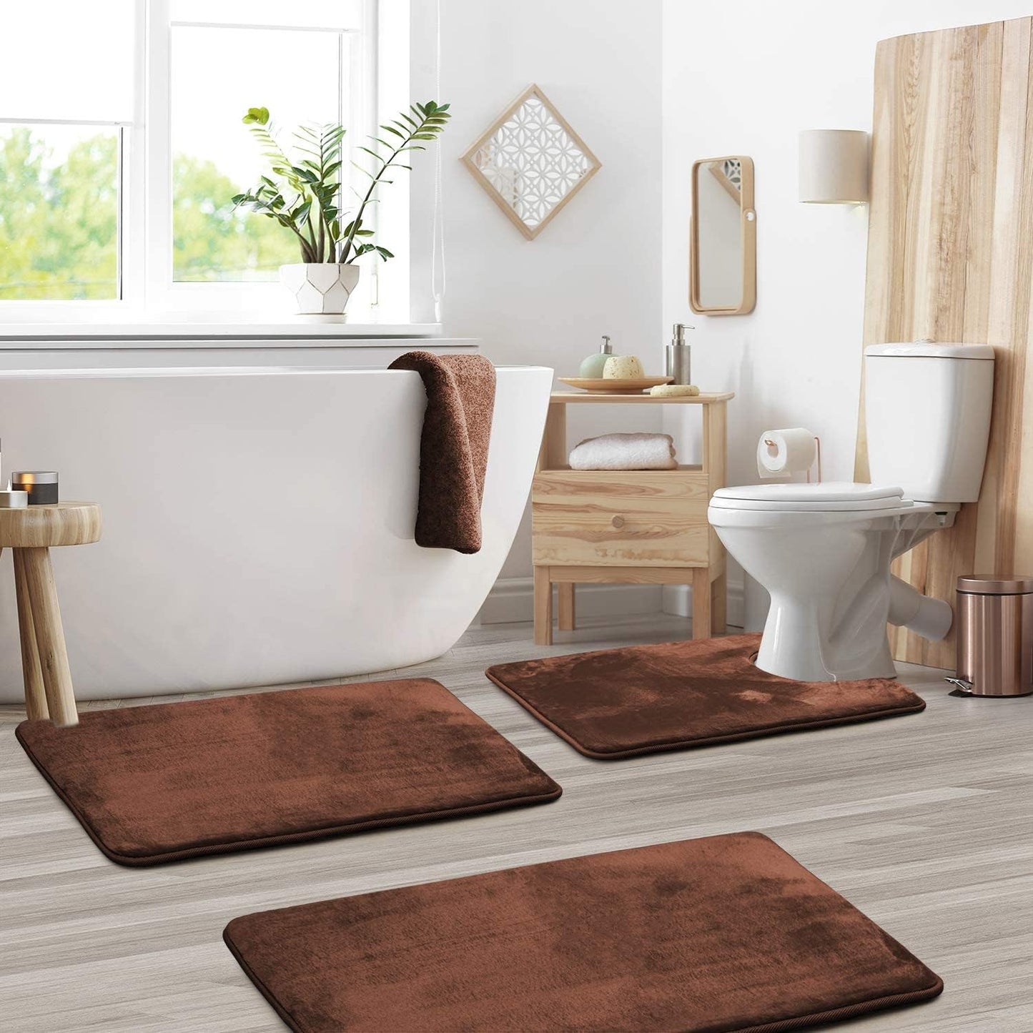 Plush Soft Bathroom Mat Set 3 Piece Anti Slip