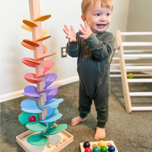 Colorful Marble Run Tower With Wooden Music Tree For Kids - VogeLuxe