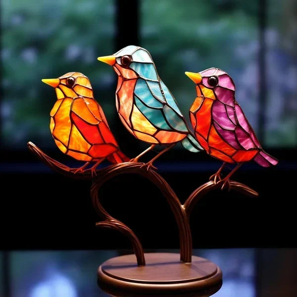 Vibrant Stained Glass Bird Figurine | Colorful Office Decoration