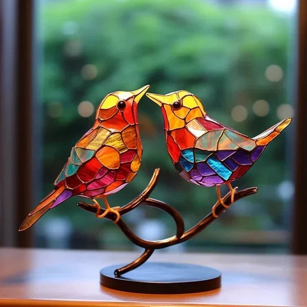 Vibrant Stained Glass Bird Figurine | Colorful Office Decoration