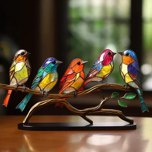 Vibrant Stained Glass Bird Figurine | Colorful Office Decoration