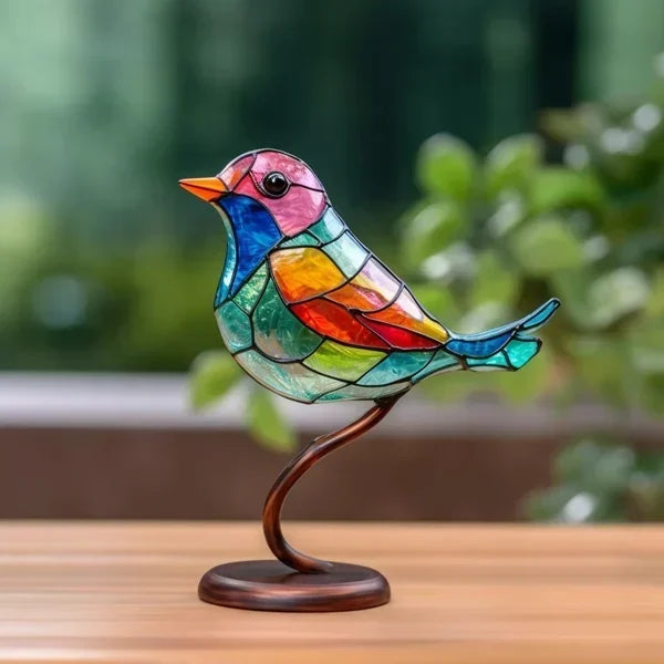 Vibrant Stained Glass Bird Figurine | Colorful Office Decoration - VogeLuxe