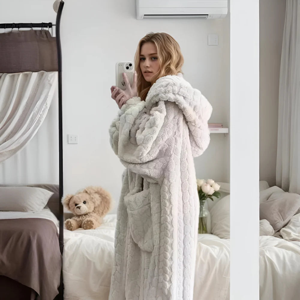 Cozy Women's Hooded Robe Soft Plush Winter Bathrobe - VogeLuxe
