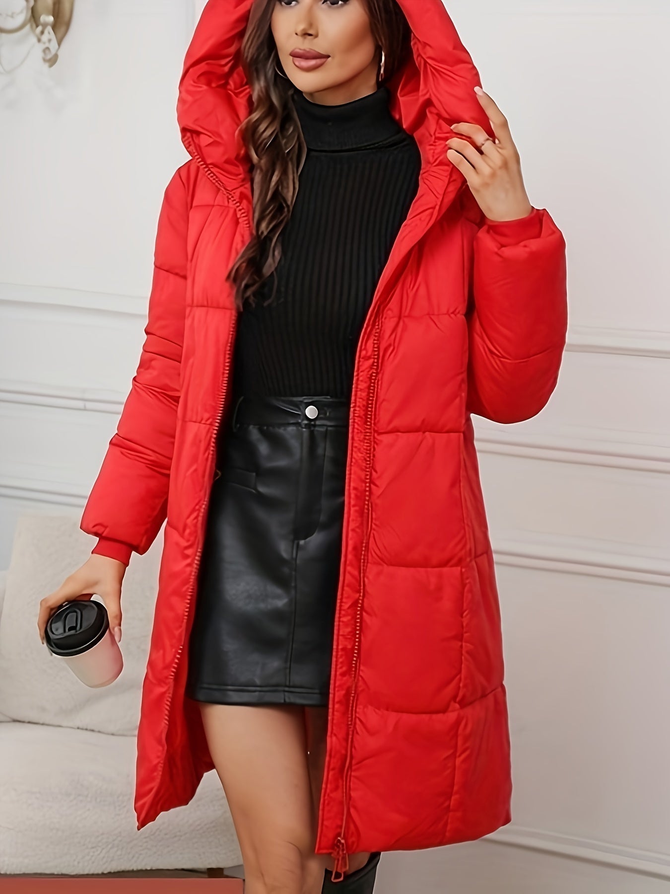 Warm Women's Puffer Coat with Hood for Outdoor Wear