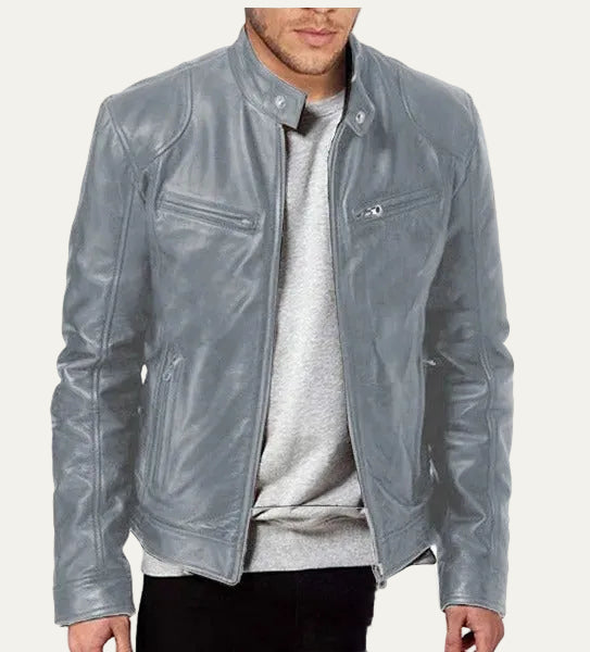 VogeLuxe | Men’s Slim Fit Racer Leather Jacket