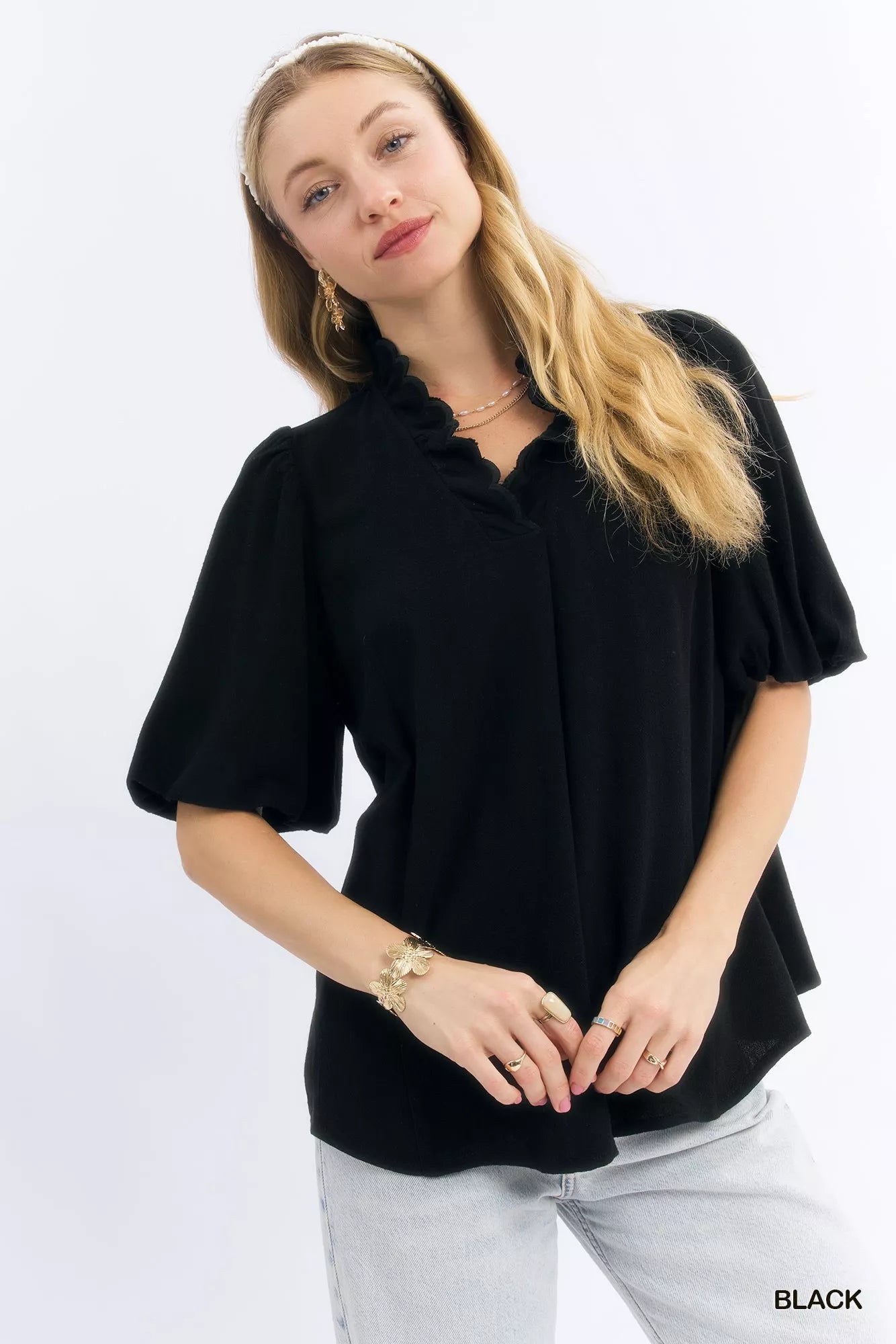 Relaxed Fit V-Neck Shirt with Lace Details - VogeLuxe