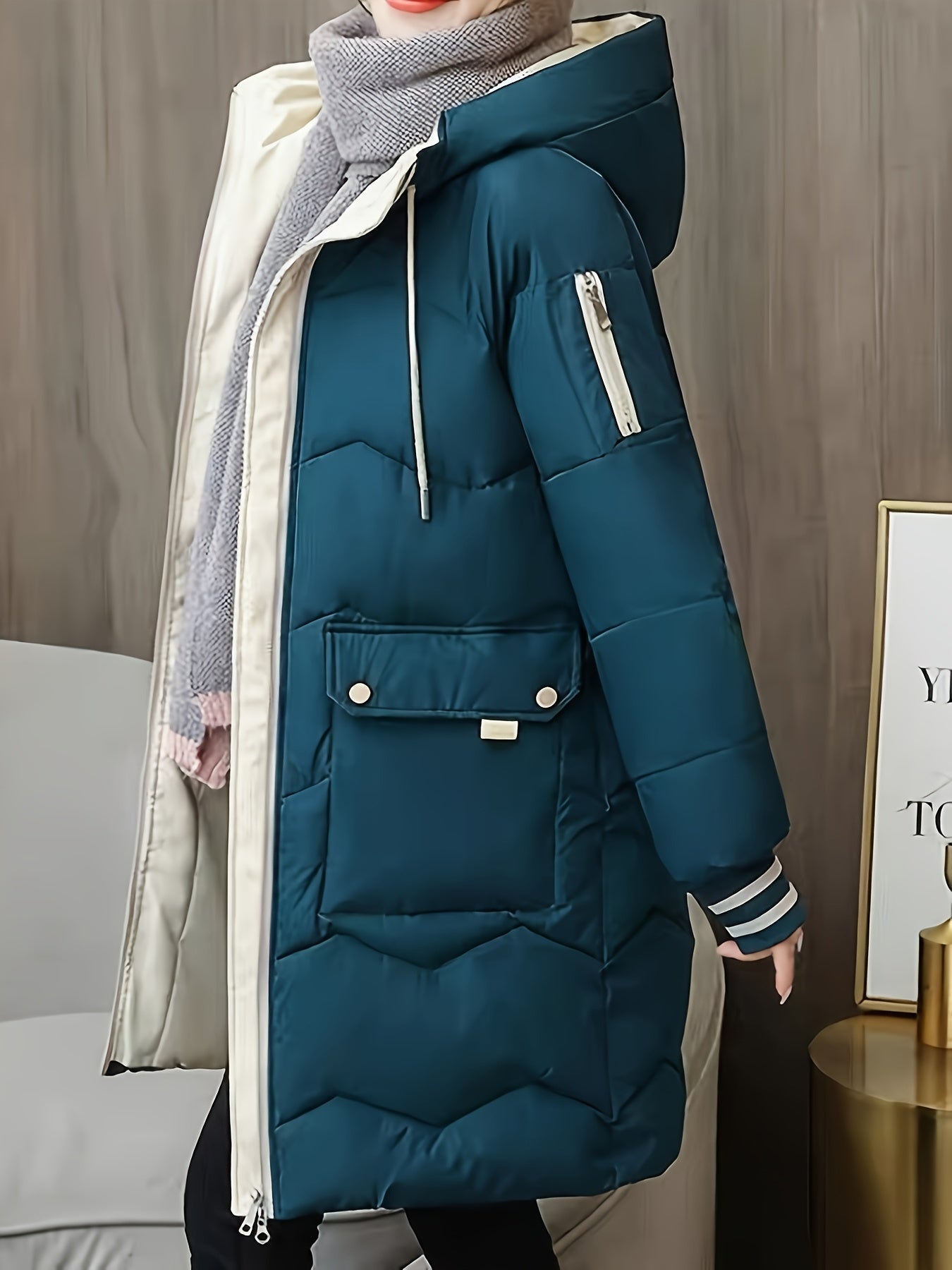 Warm Women's Parka Coat with Pockets for Daily Wear