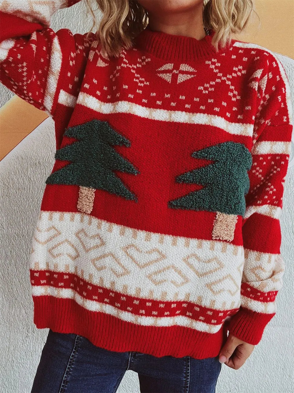 Cozy Holiday Crew Neck Long Sleeve Winter Sweater - VogeLuxe