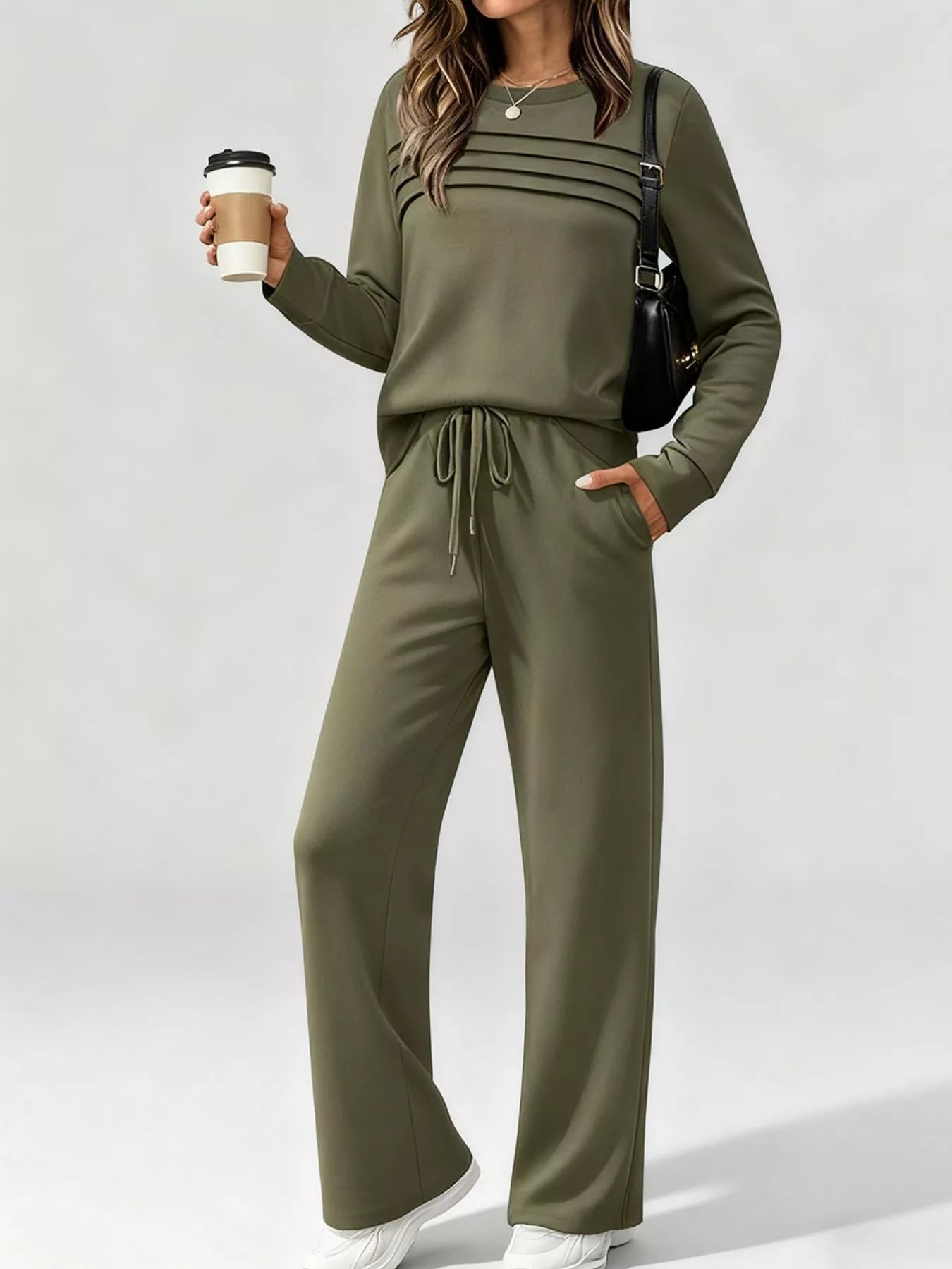 Relaxed Fit Comfy Long Sleeve Top and Pants Set