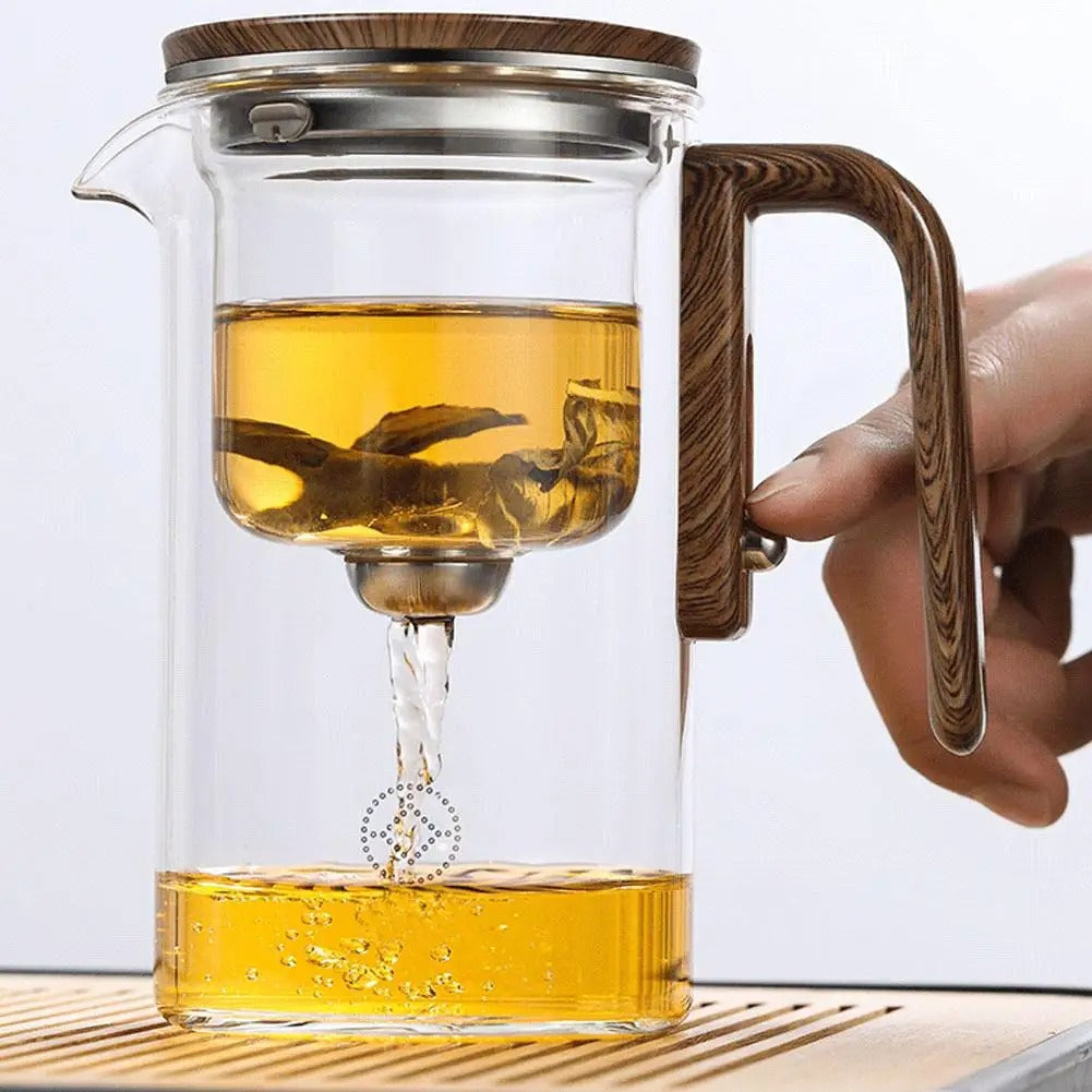 Clear Glass Teapot With Infuser And Wooden Grip - VogeLuxe